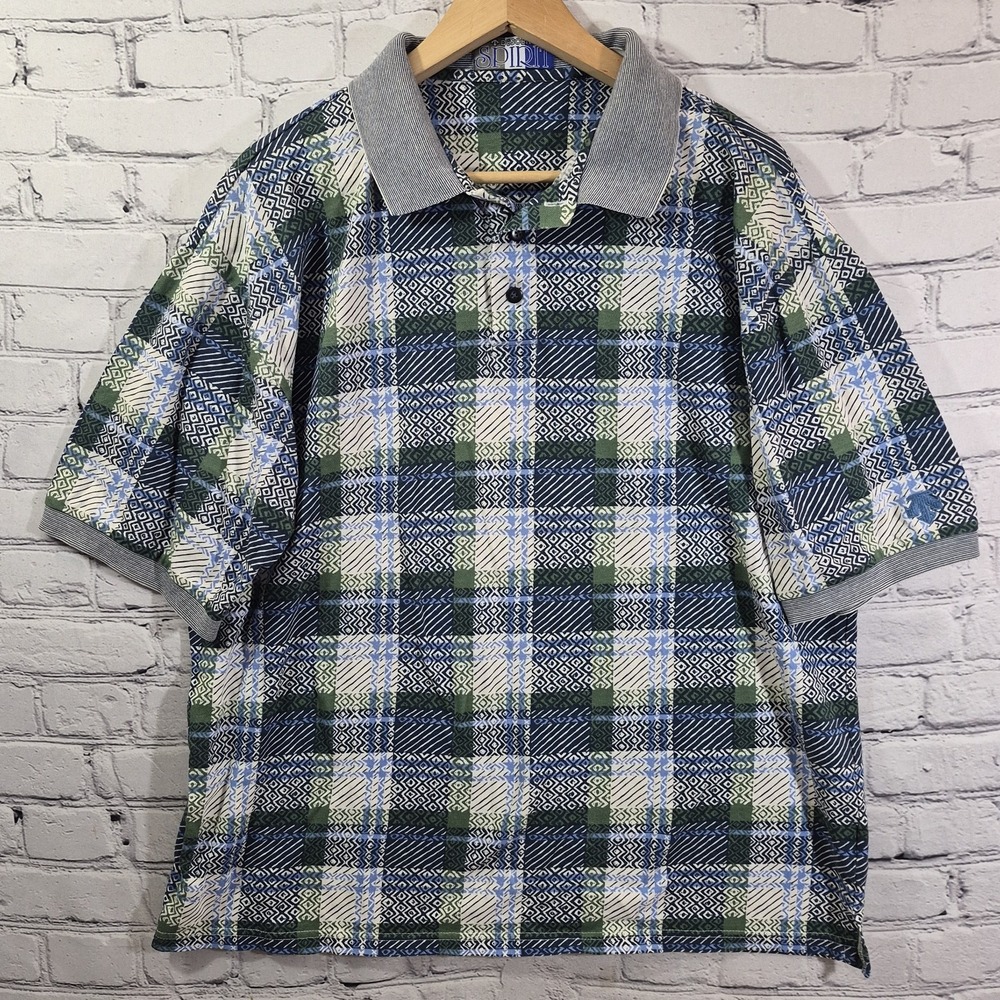 Descente Spirit Polo Shirt Mens L Boxy Wide Fit Geometric Retro Vtg Golf 90s